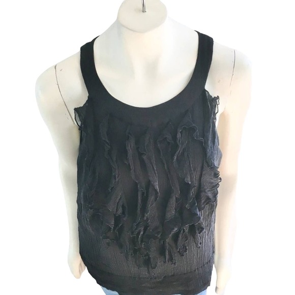 VTG ECI New York Pure Silk Ruffled Front Open Back Chiffon Blouse in Black SZ 16 - Picture 5 of 11
